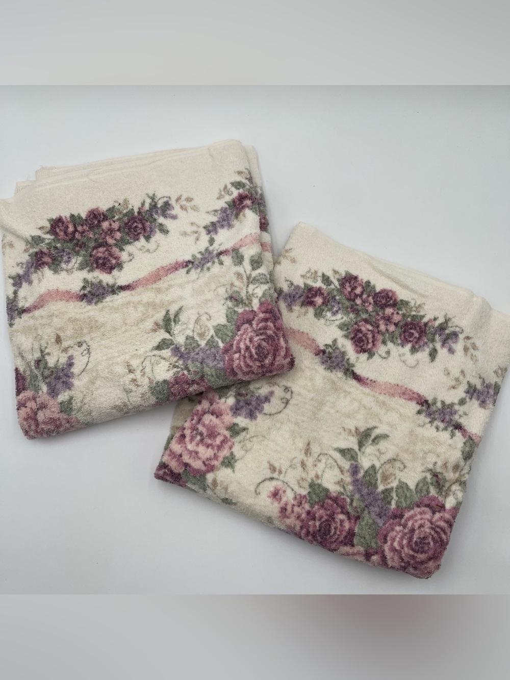 Vintage 90s Glynda Turley Rose Rhapsody Bath Towels Set of 2 Cottage GrandmaCore
